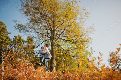 Happy and positive couple in autumn love story