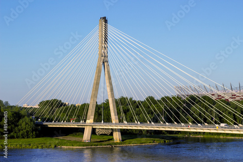 Modern bridge in Warsaw over Vistula river