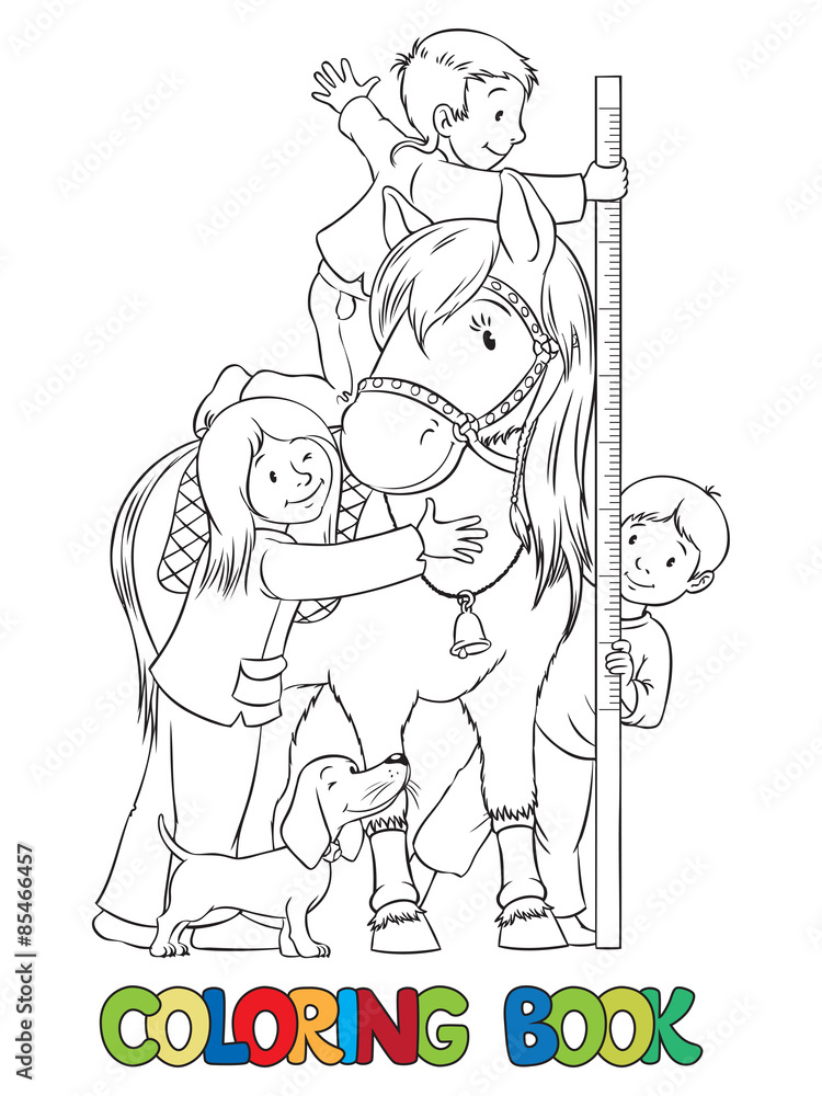 Coloring book with children and a pony Coloring book with children and a pony