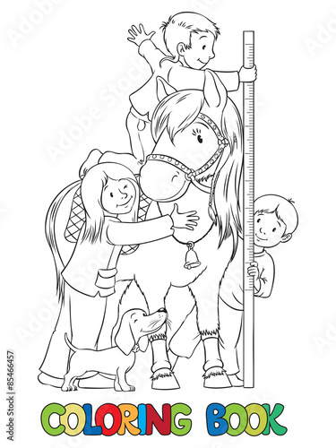 Coloring book with children and a pony