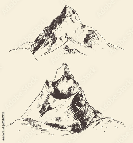Mountains contours of the mountains engraving vector illustration hand drawn sketch