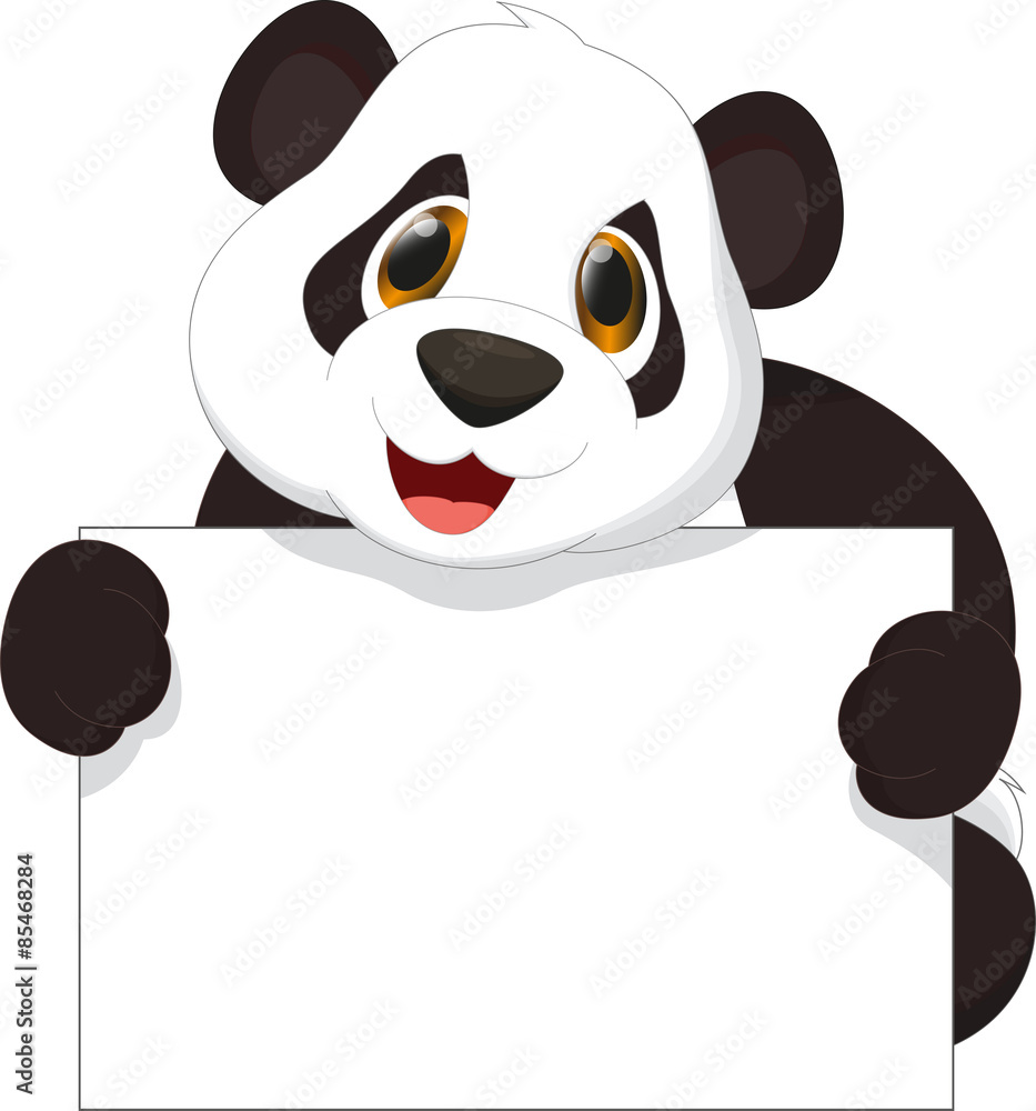 Fototapeta premium cute panda cartoon holding blank sign
