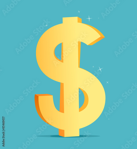 Cartoon big golden dollar sign. Vector illustration