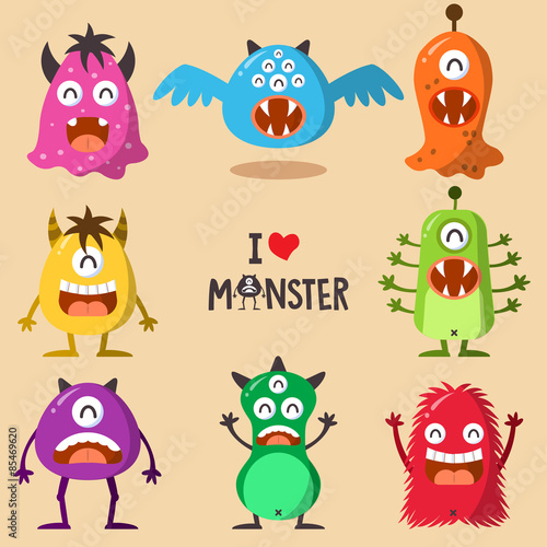 Monster Funny And Cute Character Set