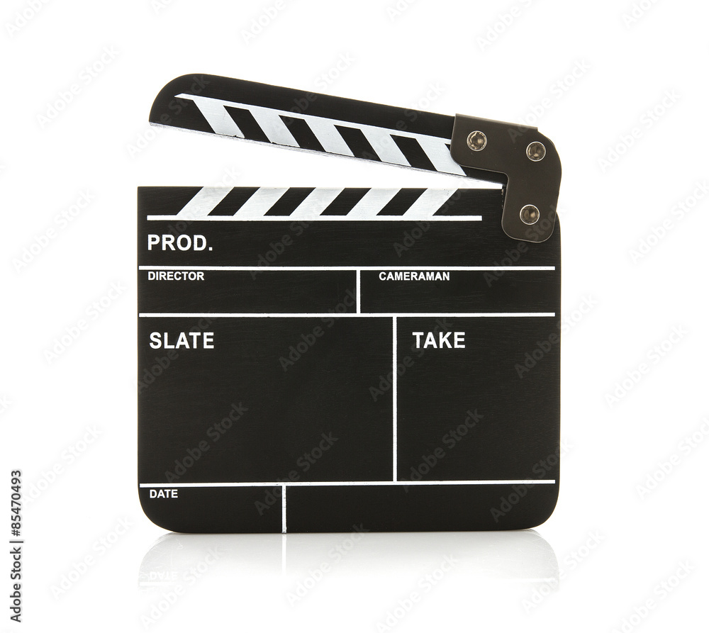 Obraz premium Open Black Clapperboard on a White Background