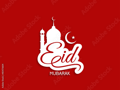 Creative Eid Mubarak text design on red background. photo