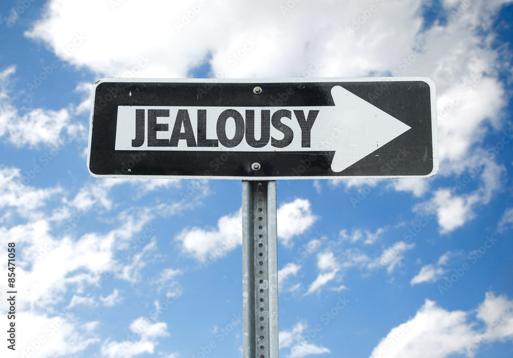 Jealousy direction sign with sky background Jealousy direction sign with sky background