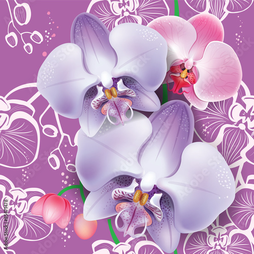 Seamless floral pattern with pink orchid