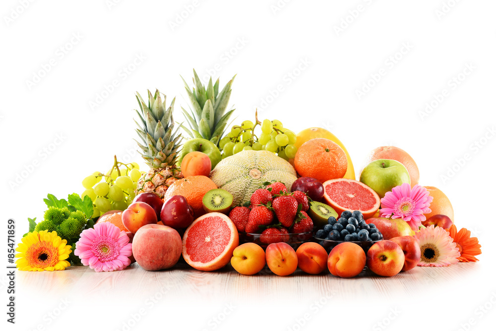 Composition with assorted fruits isolated on white Composition with assorted fruits isolated on white