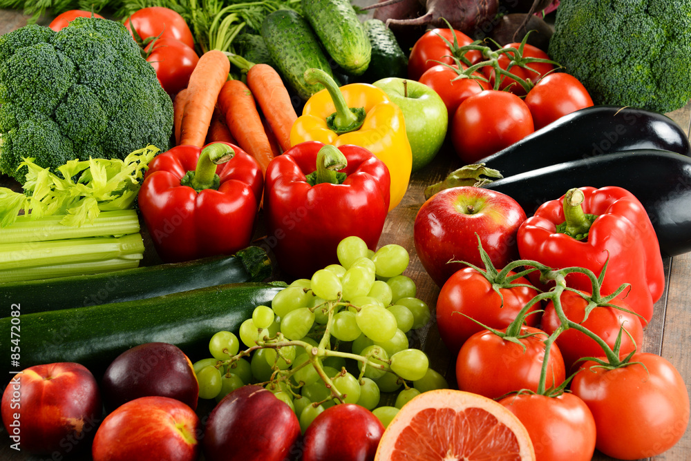 Composition with a variety of organic vegetables and fruits