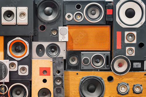 wall of retro vintage style Music sound speakers photo