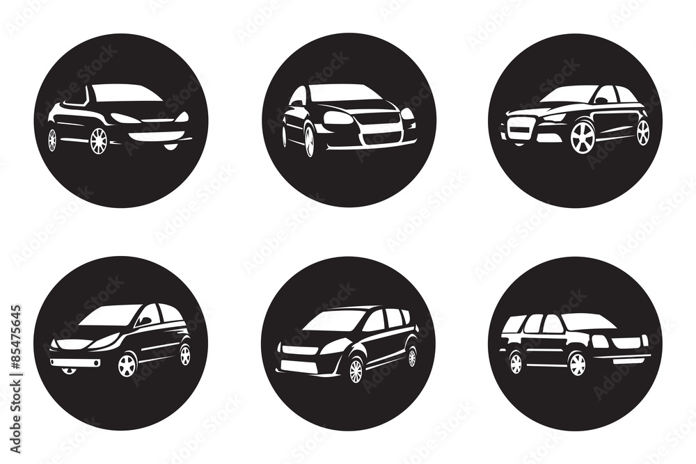set of six black car icons set of six black car icons