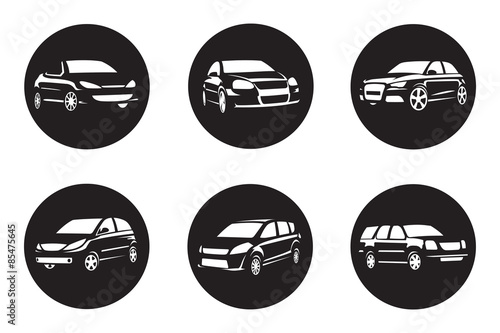 set of six black car icons