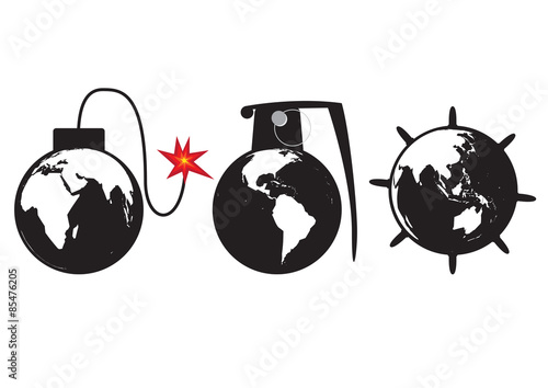 planet earth as a globe bomb, grenade and sea mine. vector format.
