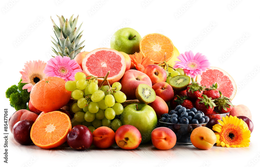 Composition with assorted fruits isolated on white