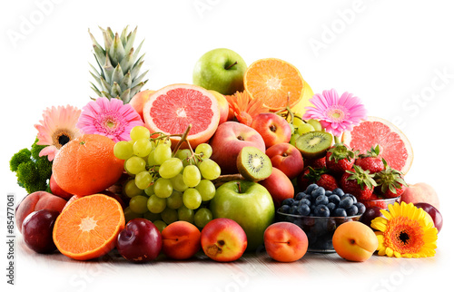 Fototapeta Naklejka Na Ścianę i Meble -  Composition with assorted fruits isolated on white