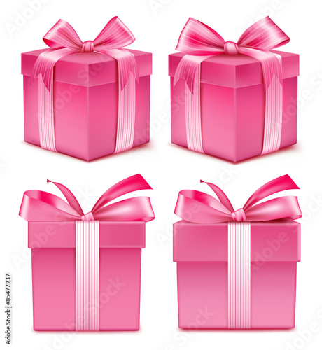 Realistic 3D Collection of Colorful Pink Pattern Gift Box with Ribbon and Bow