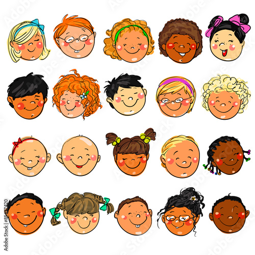 Happy Kids faces. Hand drawn clip-art.