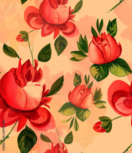 Watercolour roses  seamless background pattern