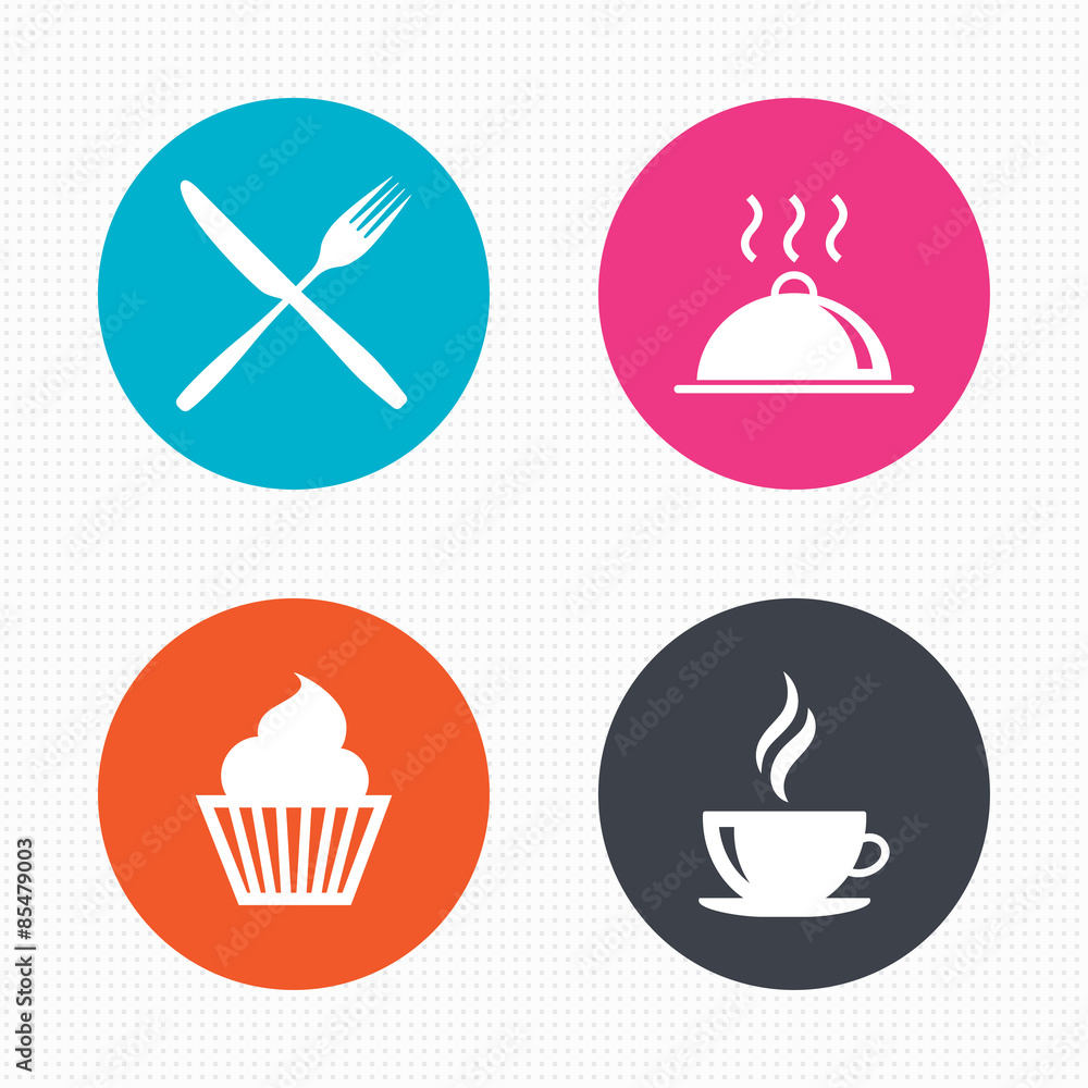 Food icons. Muffin cupcake symbol. Fork, knife. Food icons. Muffin cupcake symbol. Fork, knife.