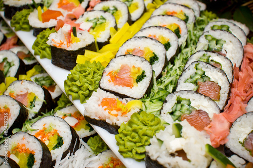 Many various sushi portion texture.