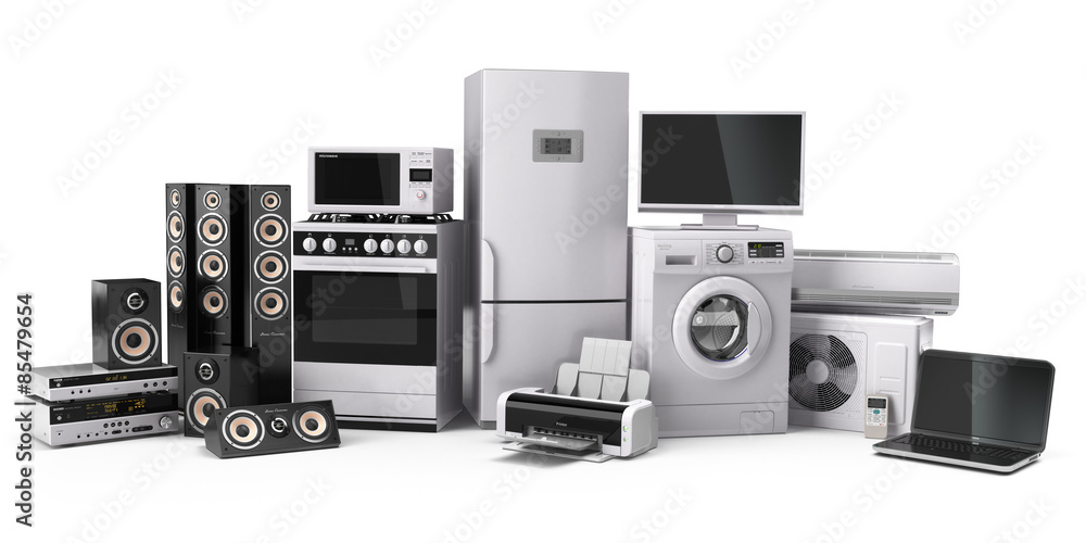 Home appliances. Gas cooker, tv cinema, refrigerator air conditi Home appliances. Gas cooker, tv cinema, refrigerator air conditi