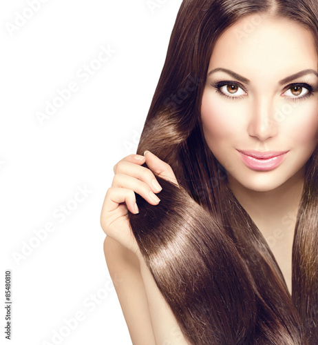 Beauty model girl with healthy brown hair