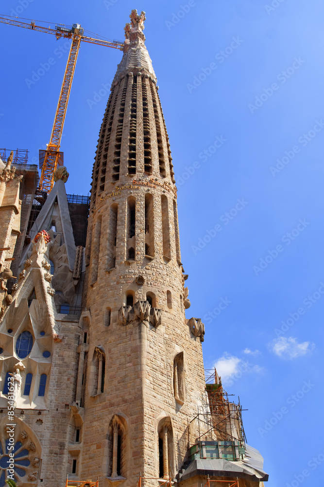 Tower of the Sagrada Familia Cathedral in Barcelona