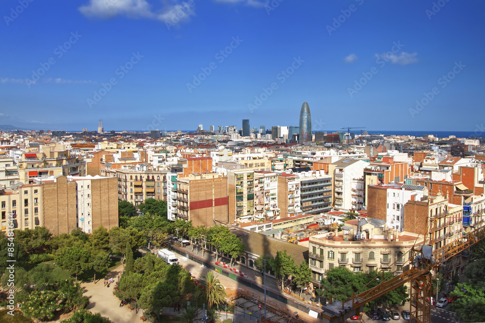 View to Barcelona city center from Sagrada Familia Cathedral