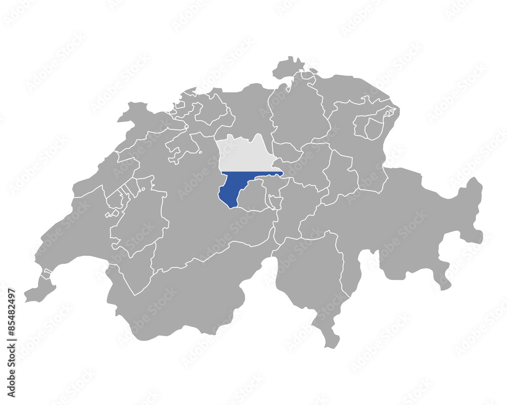Fototapeta premium Karte Schweiz mit Fahne von Luzern