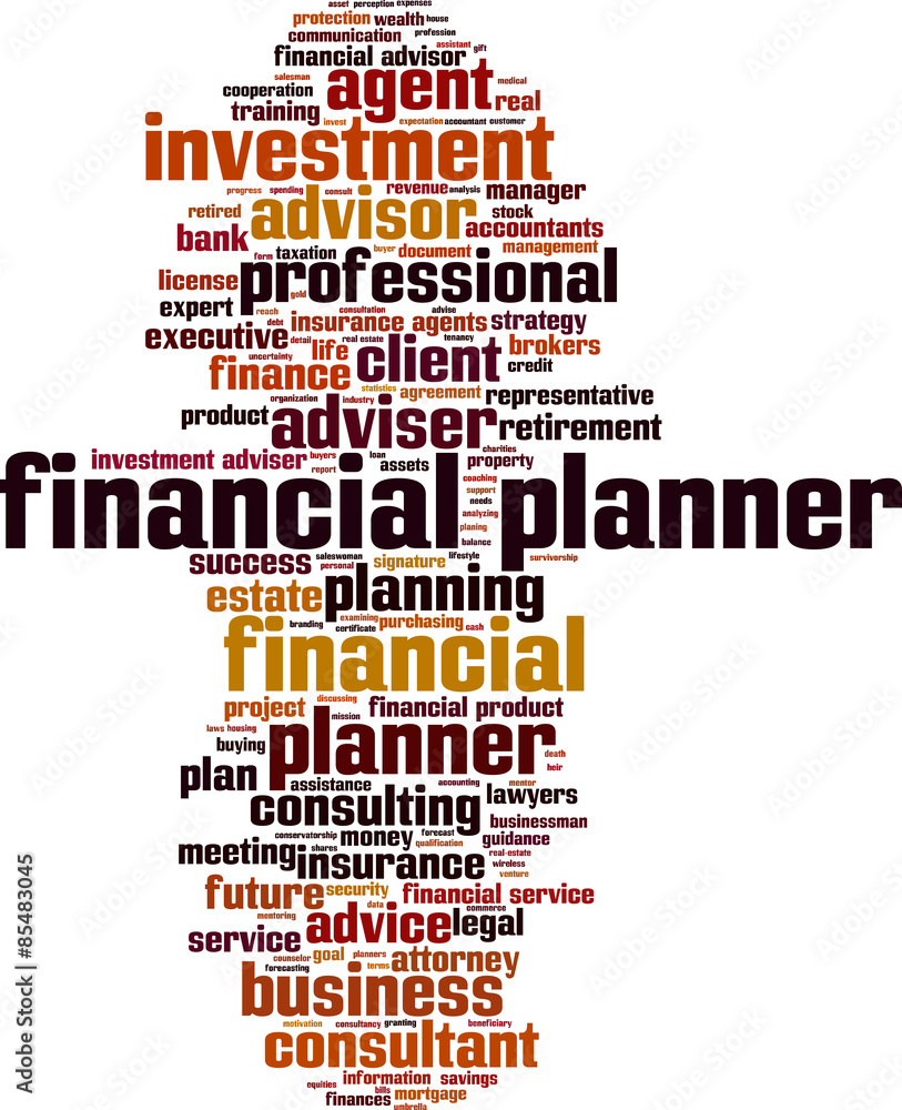 Financial planner word cloud concept. Vector illustration