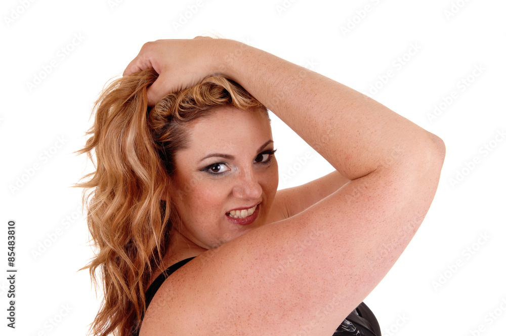 Obraz premium Woman with her hands on head.