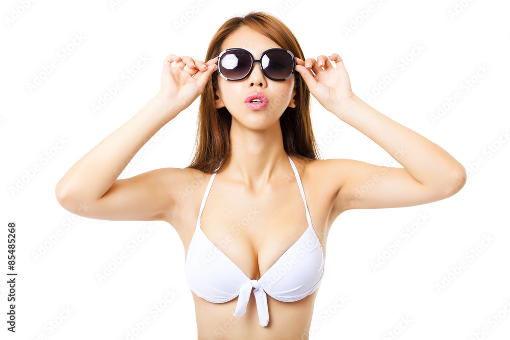 young beautiful girl wearing bikini and kissing Stock Photo | Adobe Stock