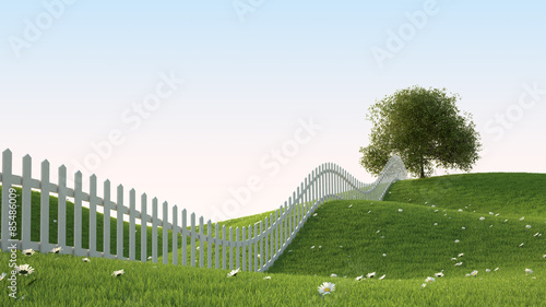 Idealistic landscape with fence