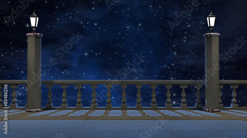 Vintage balcony  with view of beautiful night sky 3d rendering