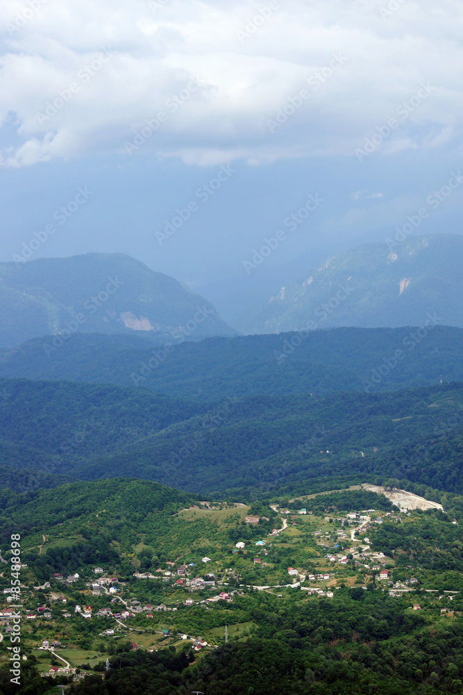 Village in the forested mountains next to the city of Sochi in Russia