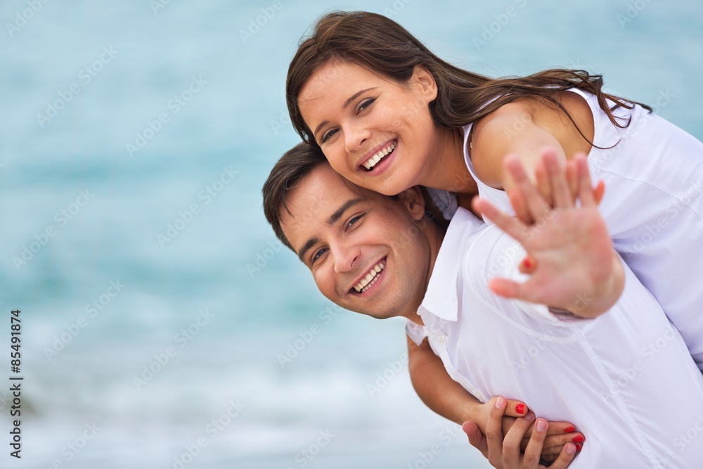 Beach, Heterosexual Couple, Cheerful.