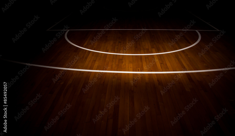 wooden floor basketball court with light effect
