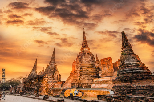 Sunset at Wat Chaiwatthanaram, Temple in Ayutthaya, Thailand photo