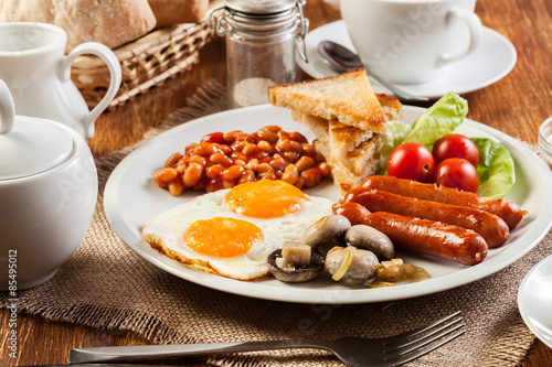 English breakfast with sausage
