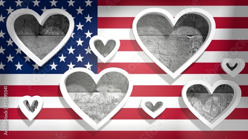 heart shaped holes in usa flag. valentains day celebration card photo