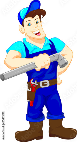 plumber holding a pipe