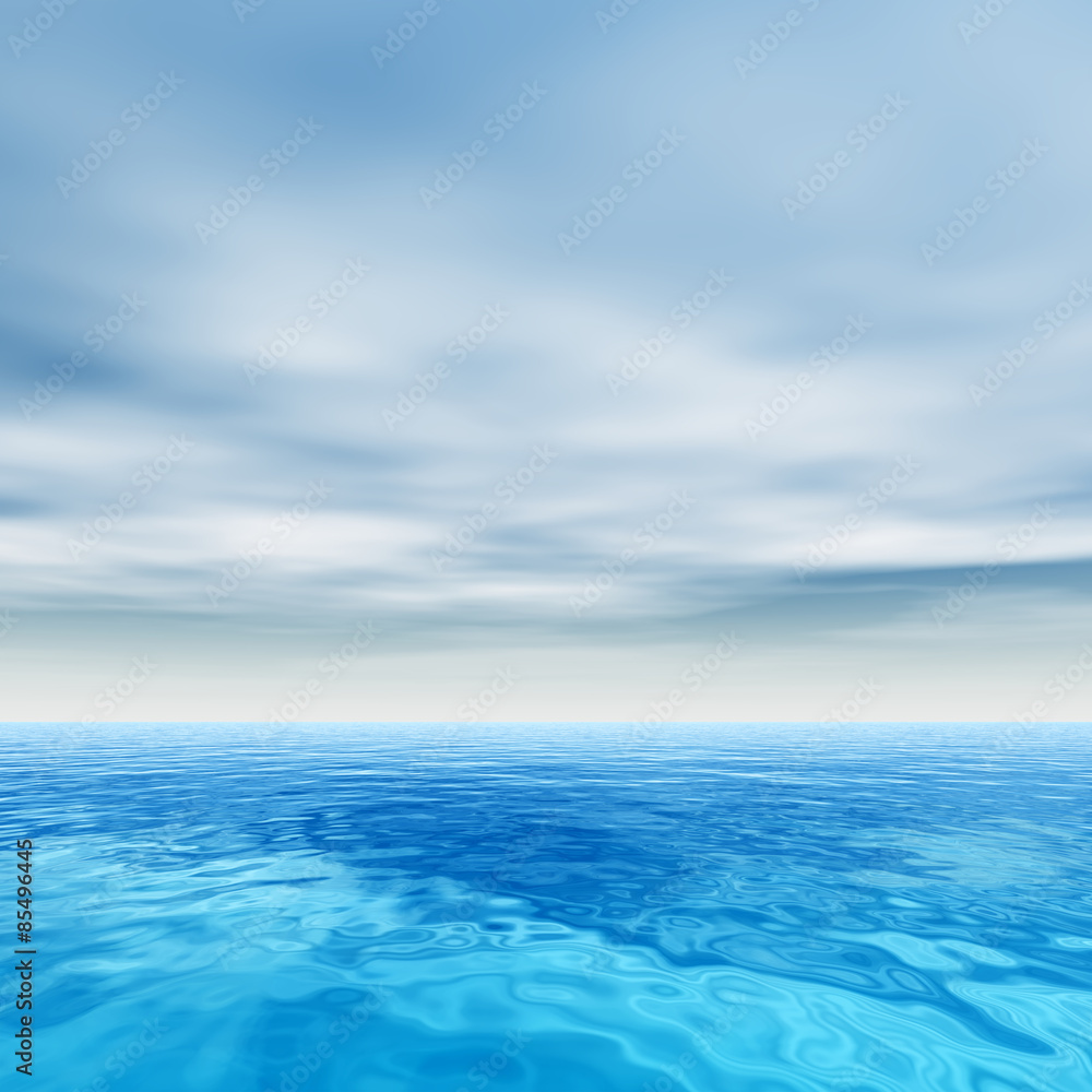 Conceptual blue sea or ocean water with sky