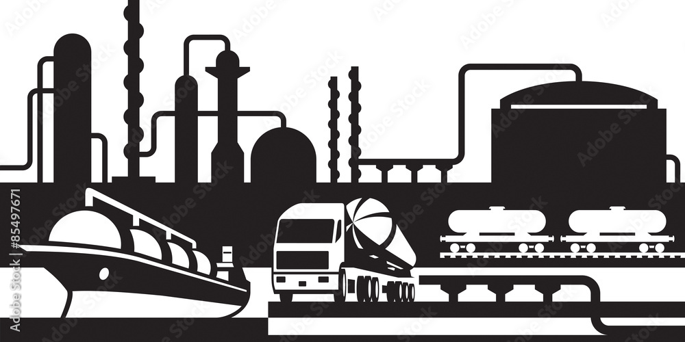 Processing and transportation of oil and gas - vector illustration