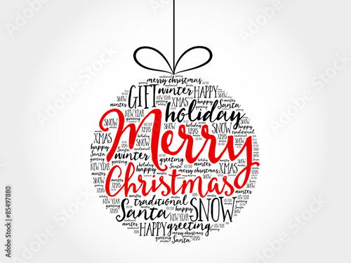 Christmas ball word cloud, holidays lettering collage