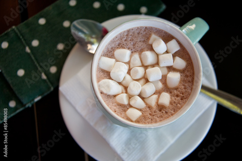 Cup of hot chocolate cocoa drink with marshmallows