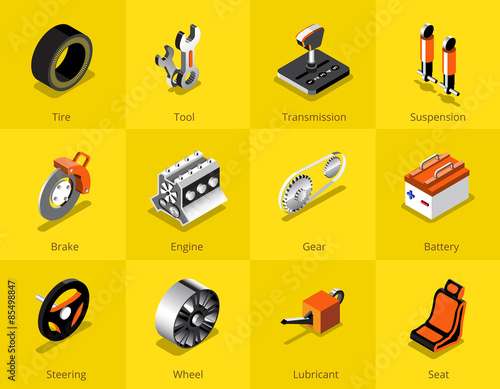 3d isometric Car part icon set design. vector illustration
