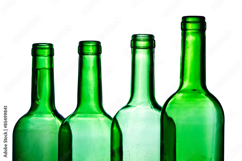 Green wine bottles transparent on white background. Green wine bottles transparent on white background.