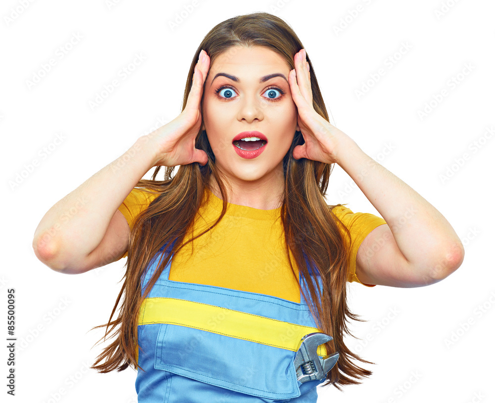 Find job. Hard worker style portrait of surprised woman. Find job. Hard worker style portrait of surprised woman.