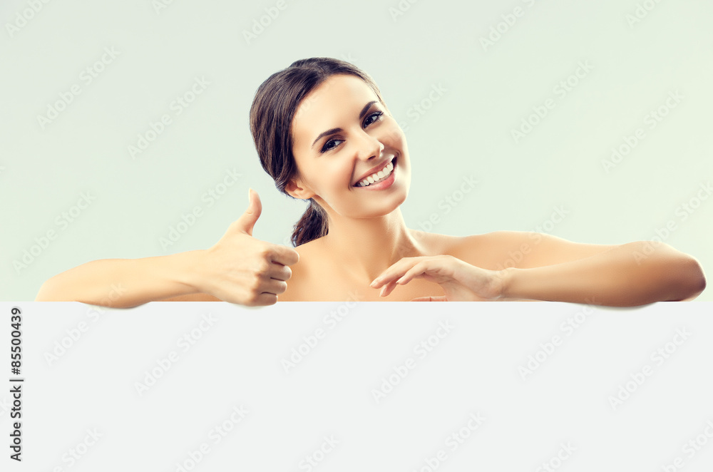 Beautiful woman with blank signboard Beautiful woman with blank signboard